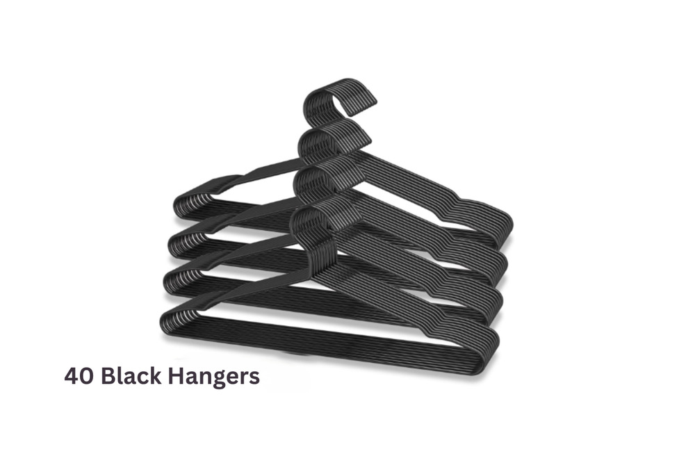 Hanger Set Heavy Duty Metal Matte Powder Coated Black 40 Pack & 5 Clips New Set